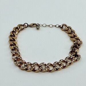 Gold Tone Chunky Durb Chain Bracelet with Rhinestone Accents - Statement